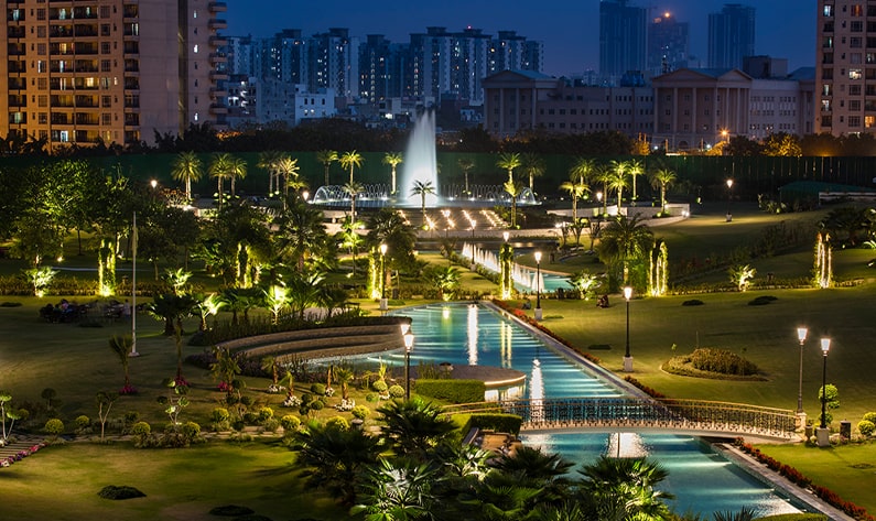 Fountain at Lush Green Park - Central Park Bellavista - Gurugram Global-Community