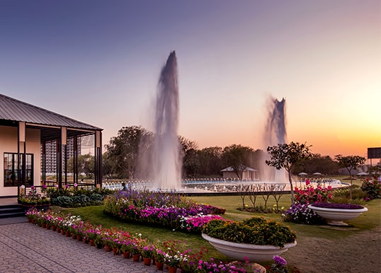 Witness the enchanting Twin Fountain at Central Park Flower Valley